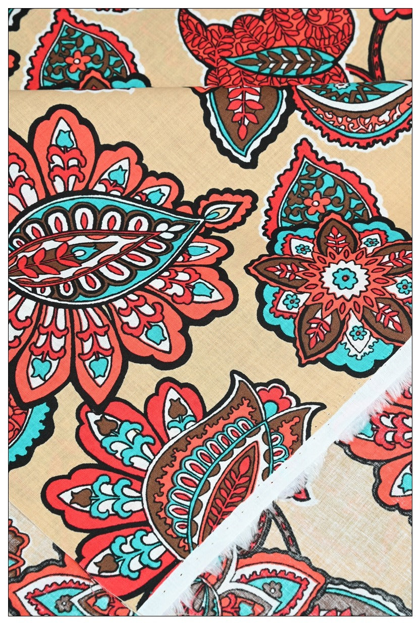 Desert Floral Classic Vera! 1 Meter Medium Thickness Cotton Fabric, Fabric by Yard, Yardage Cotton Fabrics for Style Garments, Bags