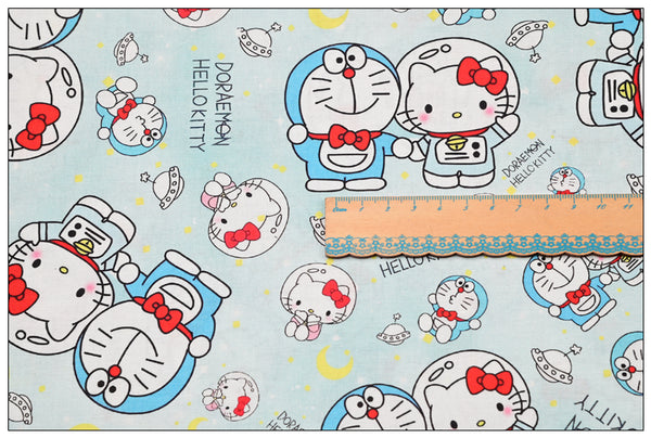 Hello Kitty and Doraemon! 1 Yard Medium Thickness Plain Cotton Fabric, Fabric by Yard, Yardage