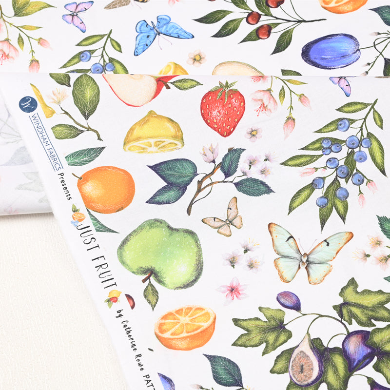 Fruit bee and Butterflies! 1 YardMedium Weight Plain Cotton Fabric, Fabric by Yard, Yardage Cotton Fabrics for Style Garments, Bags