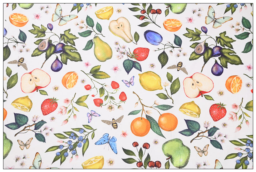 Fruit bee and Butterflies! 1 YardMedium Weight Plain Cotton Fabric, Fabric by Yard, Yardage Cotton Fabrics for Style Garments, Bags