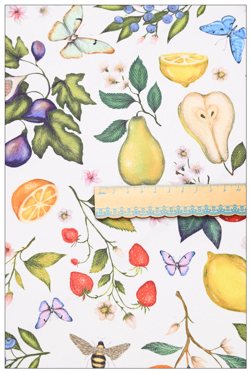 Fruit bee and Butterflies! 1 YardMedium Weight Plain Cotton Fabric, Fabric by Yard, Yardage Cotton Fabrics for Style Garments, Bags