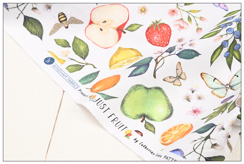 Fruit bee and Butterflies! 1 YardMedium Weight Plain Cotton Fabric, Fabric by Yard, Yardage Cotton Fabrics for Style Garments, Bags