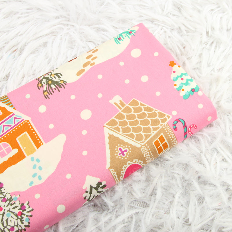 Pink Christmas Snow! 1 Meter Medium Thickness Fine Cotton Fabric, Fabric by Yard, Yardage Cotton Fabrics for Style Garments, Bags