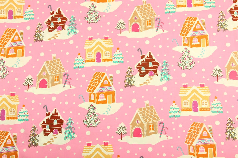 Pink Christmas Snow! 1 Meter Medium Thickness Fine Cotton Fabric, Fabric by Yard, Yardage Cotton Fabrics for Style Garments, Bags