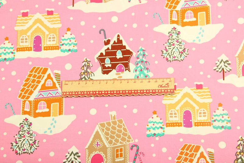 Pink Christmas Snow! 1 Meter Medium Thickness Fine Cotton Fabric, Fabric by Yard, Yardage Cotton Fabrics for Style Garments, Bags
