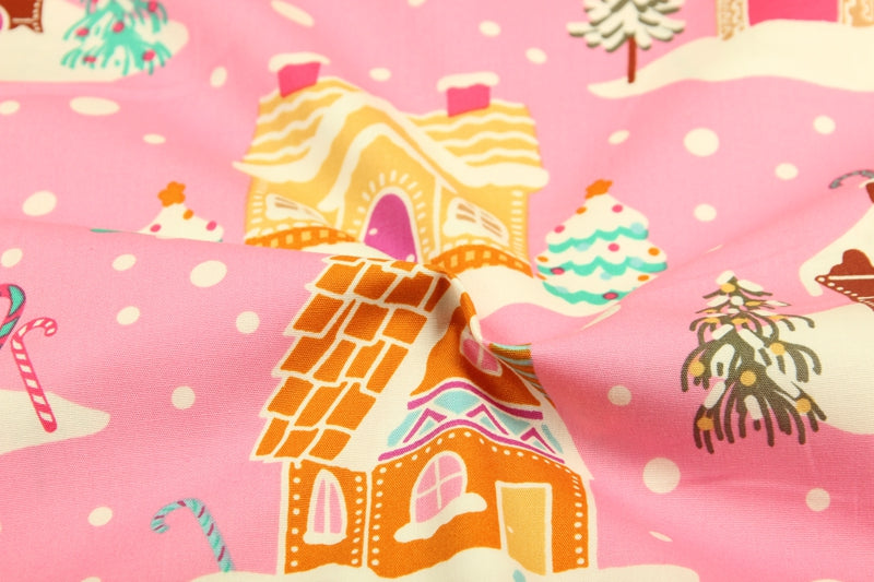 Pink Christmas Snow! 1 Meter Medium Thickness Fine Cotton Fabric, Fabric by Yard, Yardage Cotton Fabrics for Style Garments, Bags