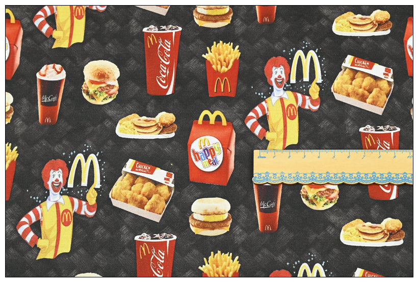 Ronald McDonald McDonald's Themed Black ! 1 Yard Medium Thickness Cotton Fabric, Fabric by Yard, Yardage Cotton Fabrics for Style Clothes, Bags