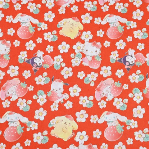 Red Hello Kitty and Sanrio Friends 2 Prints! 1 Yard Medium Thickness Plain Cotton Fabric, Fabric by Yard, Yardage