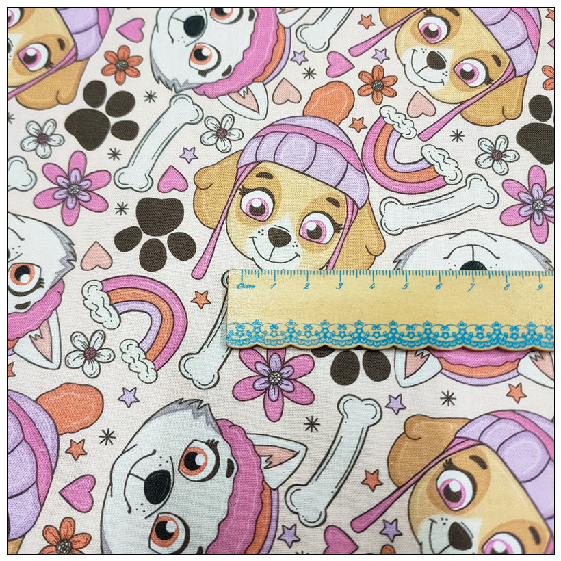 Paw Patrol the Dogs pink! 1 Yard Medium Thickness Cotton Fabric by Yard, Yardage Cotton Fabrics for Style Clothes,