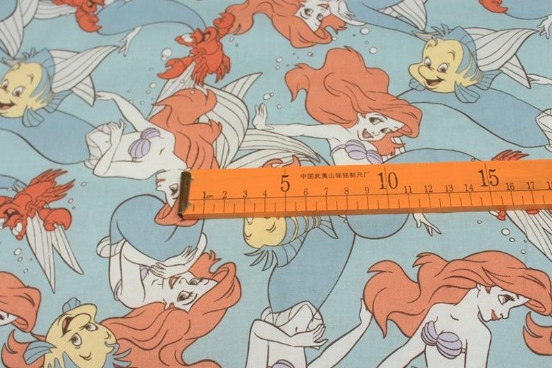 Princesses the little Mermaid! 1 Meter Medium Thickness Slub Cotton Fabric, Fabric by Yard, Yardage Cotton Fabrics for Style Clothes, Bags - fabrics-top