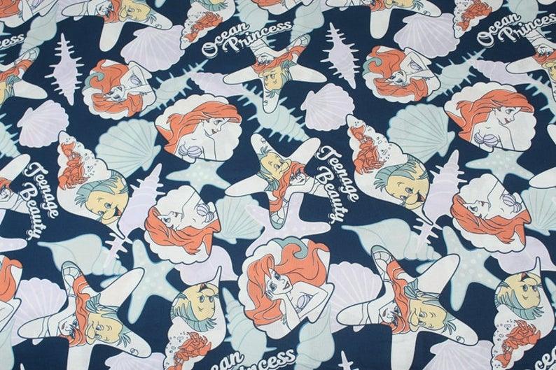 Princesses the little Mermaid! 1 Meter Medium Thickness Slub Cotton Fabric, Fabric by Yard, Yardage Cotton Fabrics for Style Clothes, Bags - fabrics-top