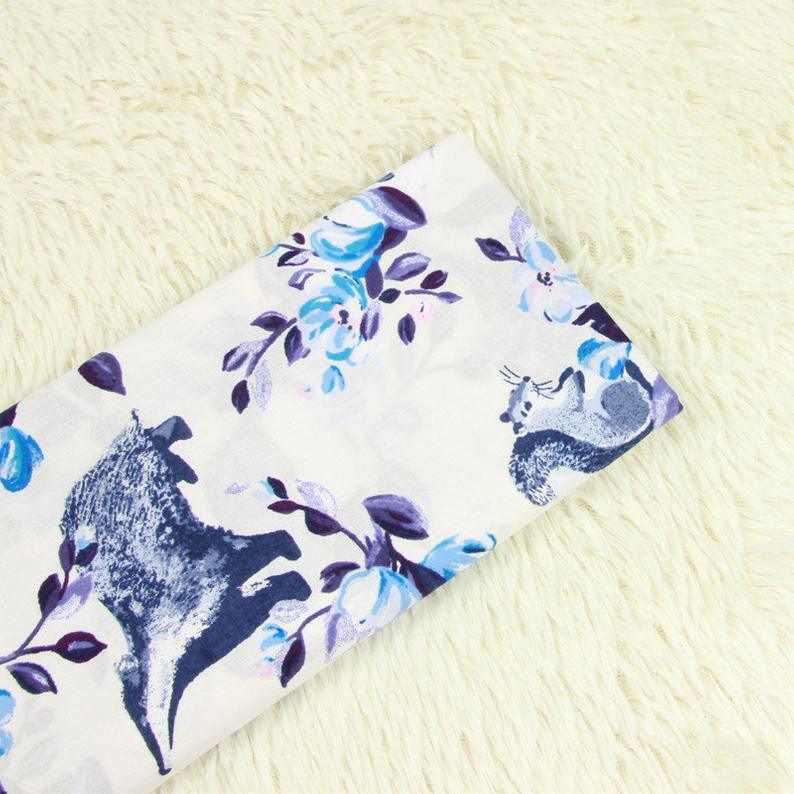 Forest Animals blue! 1 Meter Light-Weight Thickness Plain Cotton Fabric, Fabric by Yard, Yardage Cotton Fabrics for Style Garments, Bags - fabrics-top