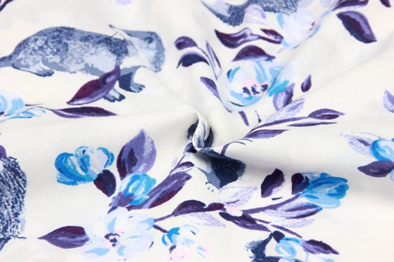 Forest Animals blue! 1 Meter Light-Weight Thickness Plain Cotton Fabric, Fabric by Yard, Yardage Cotton Fabrics for Style Garments, Bags - fabrics-top