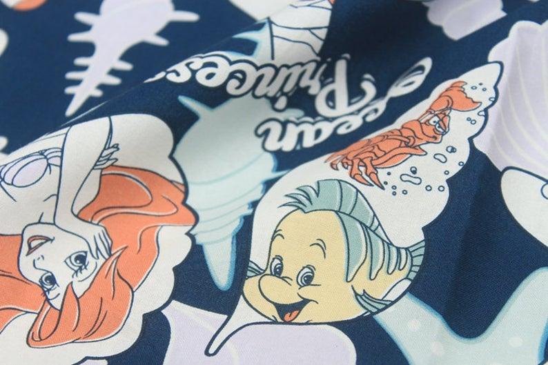 Princesses the little Mermaid! 1 Meter Medium Thickness Slub Cotton Fabric, Fabric by Yard, Yardage Cotton Fabrics for Style Clothes, Bags - fabrics-top