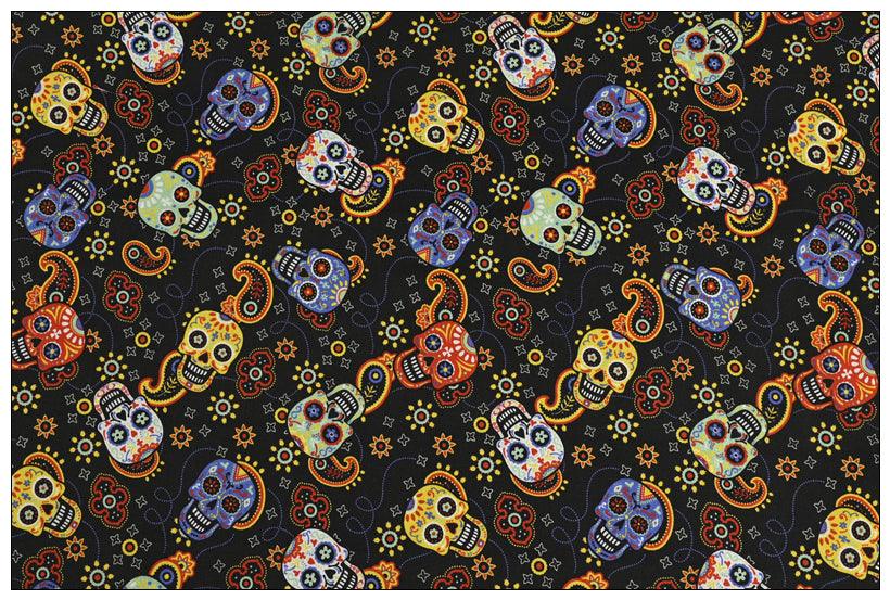 Skulls and Paisley! 1 yard Medium Thickness Cotton Fabric, Fabric by Yard, Yardage Cotton Fabrics for Style Garments, Bags - fabrics-top