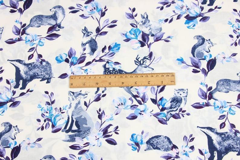 Forest Animals blue! 1 Meter Light-Weight Thickness Plain Cotton Fabric, Fabric by Yard, Yardage Cotton Fabrics for Style Garments, Bags - fabrics-top