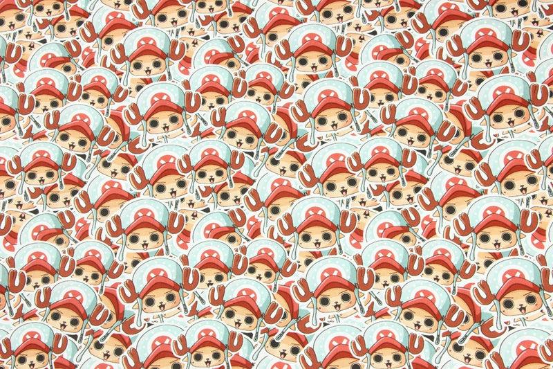 One Piece Tony Tony Chopper the Japanese Cartoon red 1 Meter Printed Cotton Fabric, Fabric by Yard, Yardage Fabrics, Children Kids