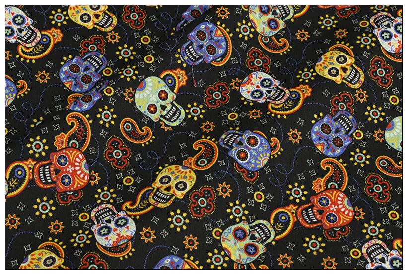 Skulls and Paisley! 1 yard Medium Thickness Cotton Fabric, Fabric by Yard, Yardage Cotton Fabrics for Style Garments, Bags - fabrics-top
