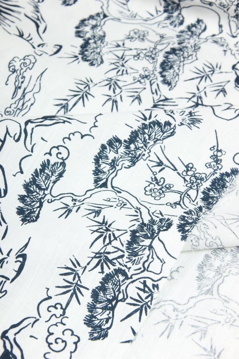Japanese Style Tiger Drawing artpiece Black and White! 1 Meter Printed Cotton Fabric, Fabric by Yard, Yardage Fabrics, Children Kids - fabrics-top
