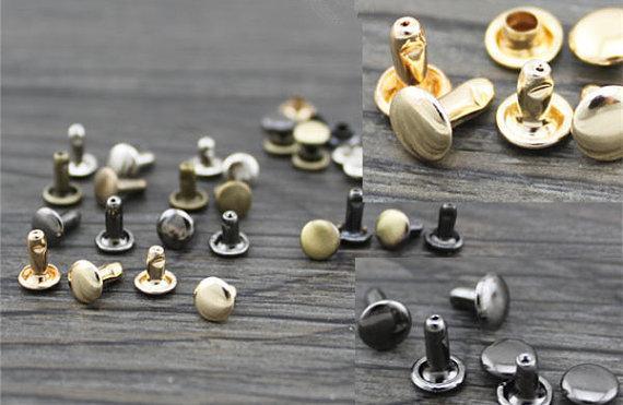 60 sets of Double-Cap Plated Rivets, Flat Head, 6mm, 8mm, 9mm, 10mm,12mm, Silver, Anti-brass,Golden,Black, For Leather Bags, Notebook,Belt.