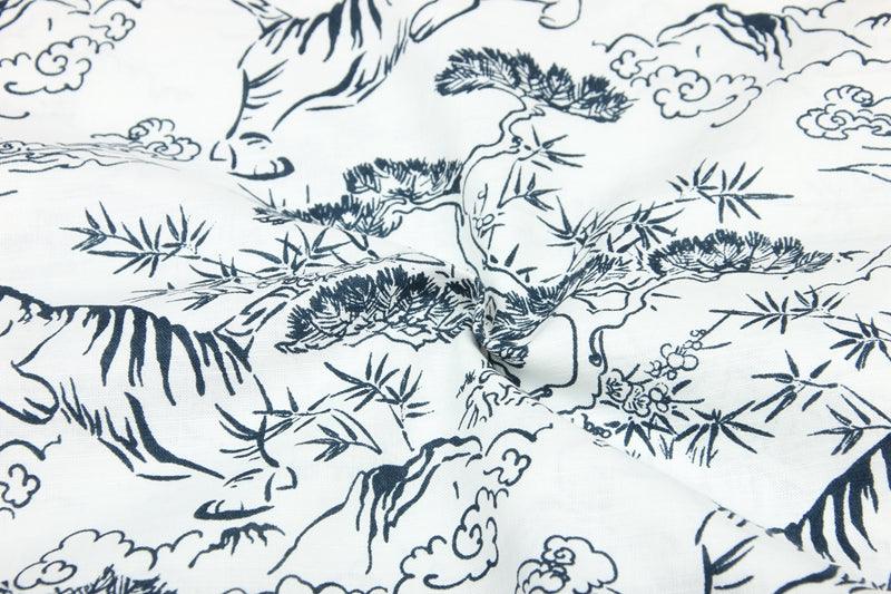 Japanese Style Tiger Drawing artpiece Black and White! 1 Meter Printed Cotton Fabric, Fabric by Yard, Yardage Fabrics, Children Kids - fabrics-top