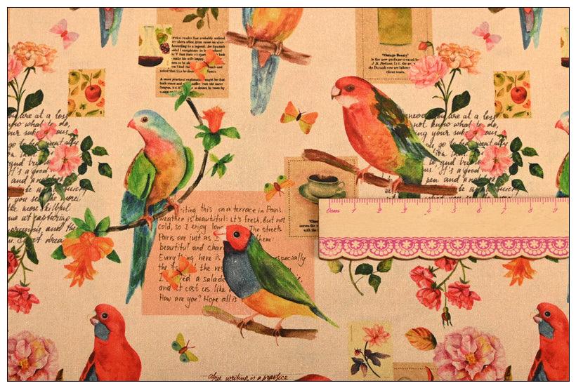 Parrots Birds! 1 Meter Medium Weight Plain Cotton Fabric, Fabric by Yard, Yardage Cotton Fabrics for Style Garments, Bags - fabrics-top