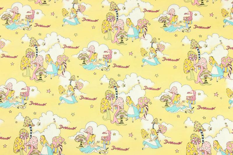 Alice's Adventures in Wonderland yellow! 1 Meter stiff Printed Cotton Fabric, Fabric by Yard, Yardage Cotton Bag Fabrics Water Alice blue Poker