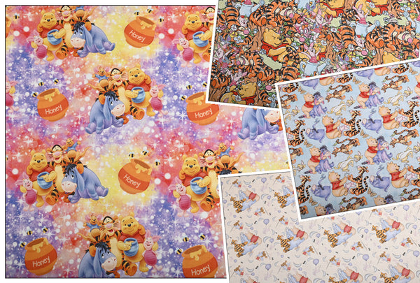Winnie the Pooh and Friends 5 prints! 1 Meter Medium Thickness Cotton Fabric, Fabric by Yard, Yardage Cotton Fabrics for Style Clothes, Bags