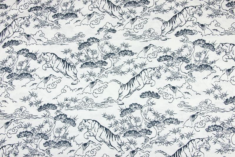 Japanese Style Tiger Drawing artpiece Black and White! 1 Meter Printed Cotton Fabric, Fabric by Yard, Yardage Fabrics, Children Kids