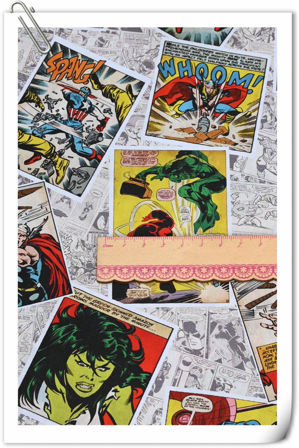 Retro Marvel Comics ! 1 Meter Printed Cotton Fabric, Fabric by Yard, Yardage Fabrics, Children 2201 - fabrics-top