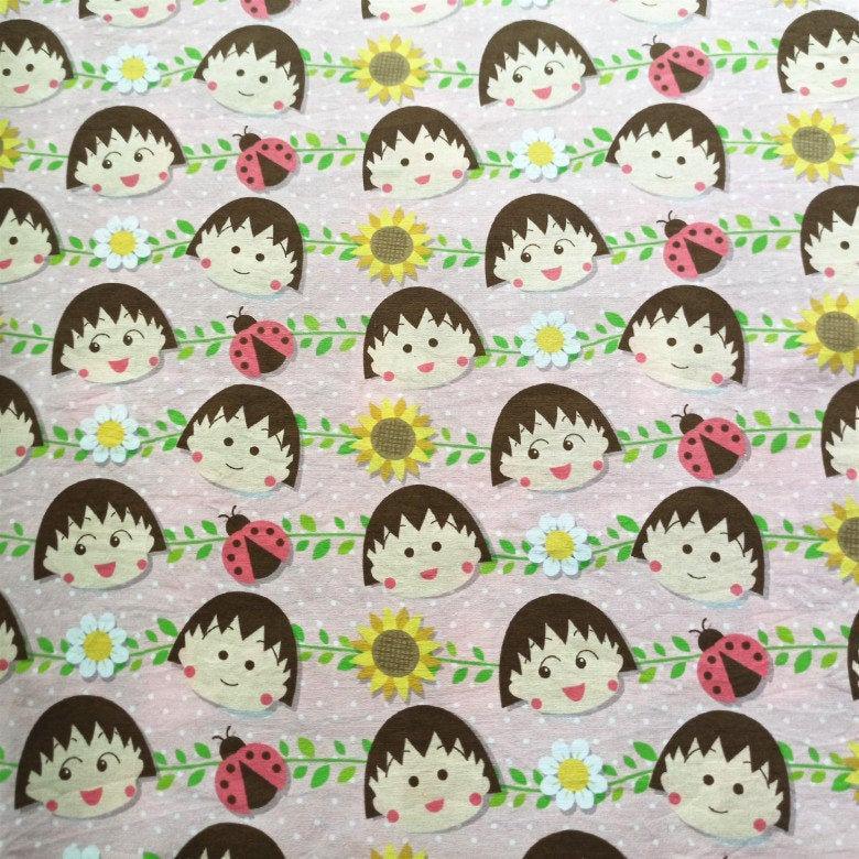 Chibi Maruko-chan! 1 Meter Quality Cotton Plain Fabric, Fabric by Yard, Yardage Cotton Fabrics for Clothes Bags, Japanese Girl