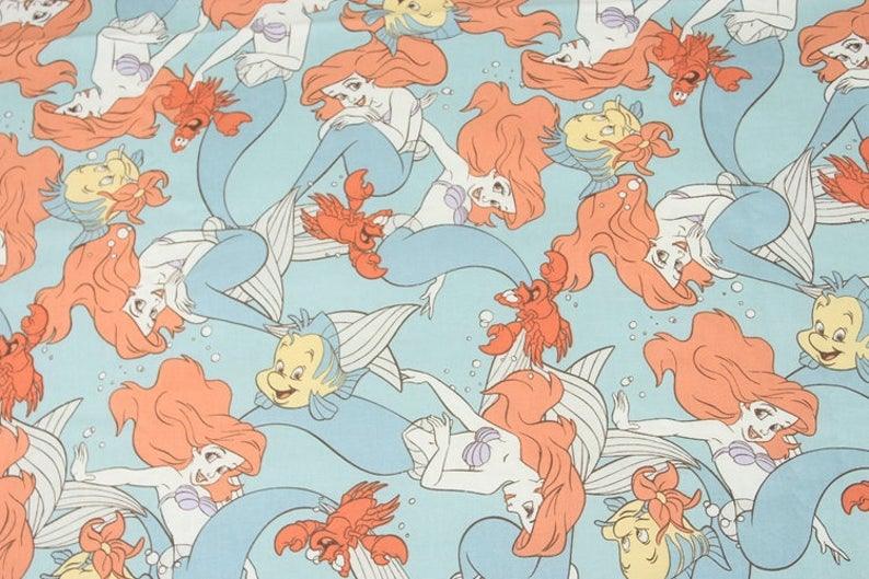 Princesses the little Mermaid! 1 Meter Medium Thickness Slub Cotton Fabric, Fabric by Yard, Yardage Cotton Fabrics for Style Clothes, Bags - fabrics-top
