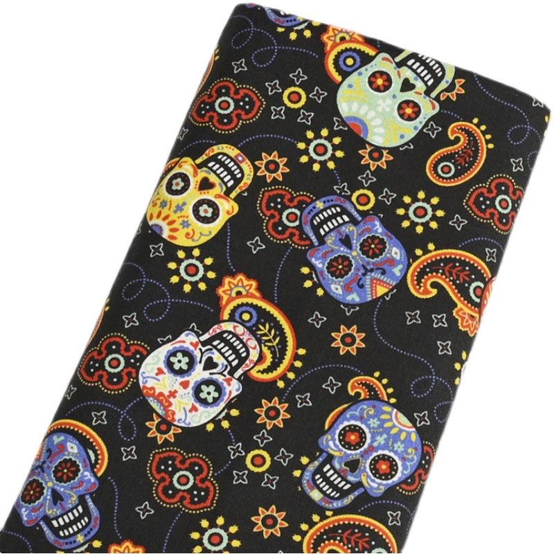 Skulls and Paisley! 1 yard Medium Thickness Cotton Fabric, Fabric by Yard, Yardage Cotton Fabrics for Style Garments, Bags