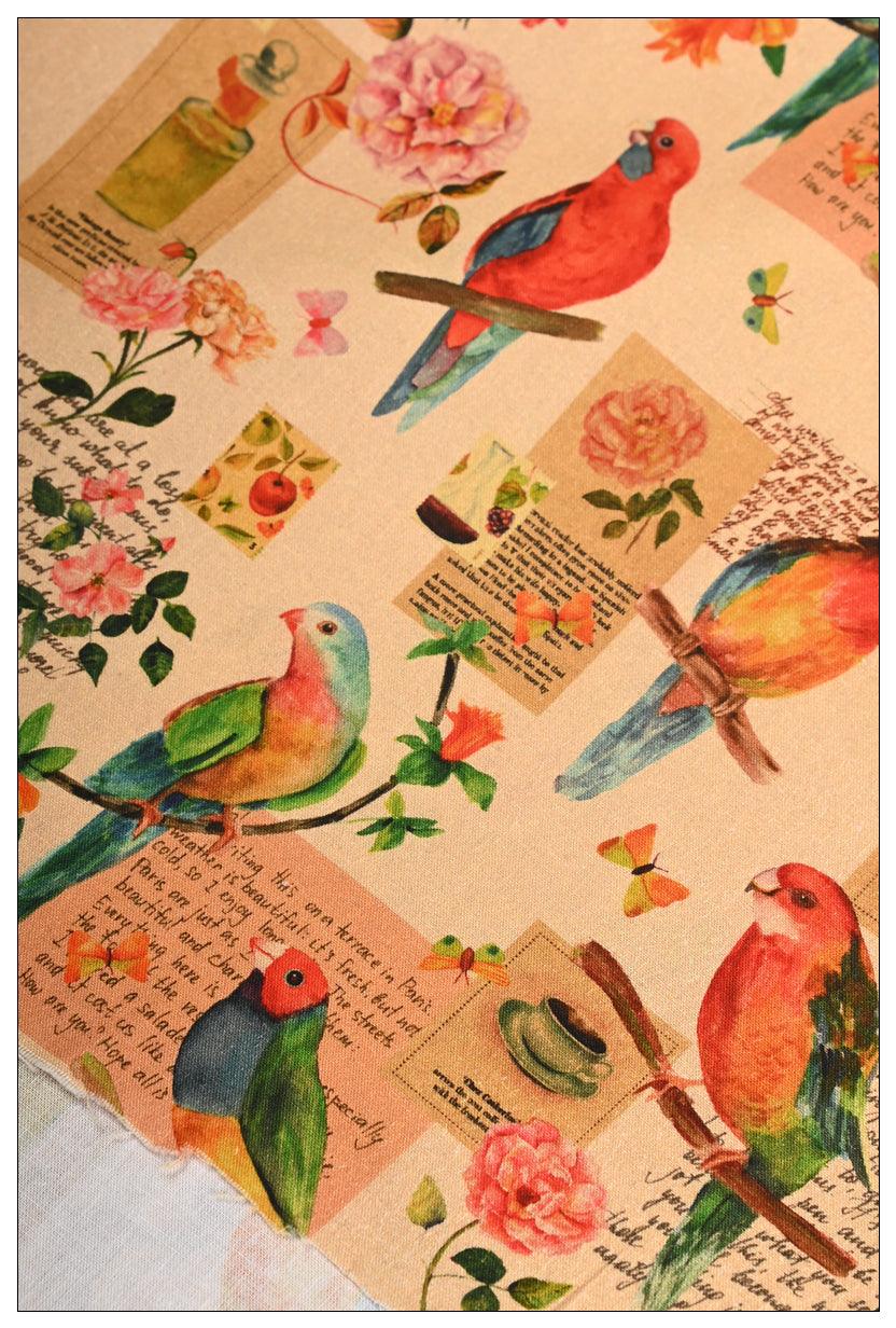 Parrots Birds! 1 Meter Medium Weight Plain Cotton Fabric, Fabric by Yard, Yardage Cotton Fabrics for Style Garments, Bags - fabrics-top