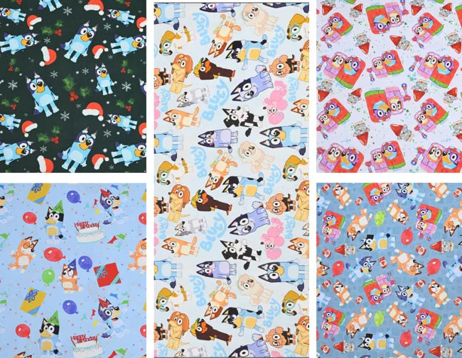 Bluey and Bingo the puppies 5 Colors! 1 Yard Quality Medium Thickness Plain  Cotton Fabric, Fabric by Yard, Cotton Australian Animated