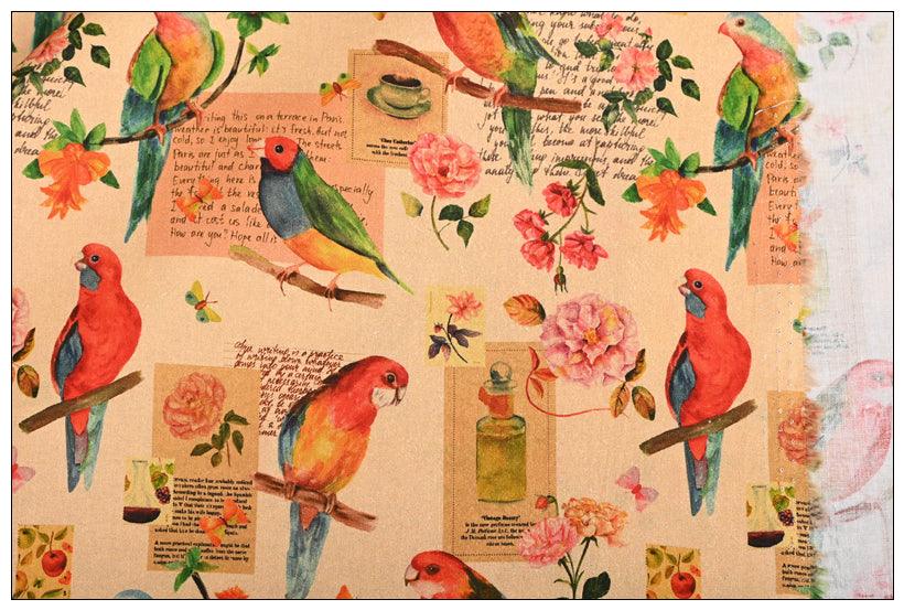 Parrots Birds! 1 Meter Medium Weight Plain Cotton Fabric, Fabric by Yard, Yardage Cotton Fabrics for Style Garments, Bags - fabrics-top