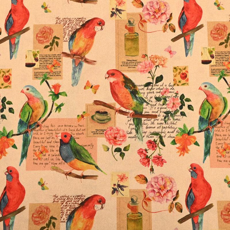 Parrots Birds! 1 Meter Medium Weight Plain Cotton Fabric, Fabric by Yard, Yardage Cotton Fabrics for Style Garments, Bags