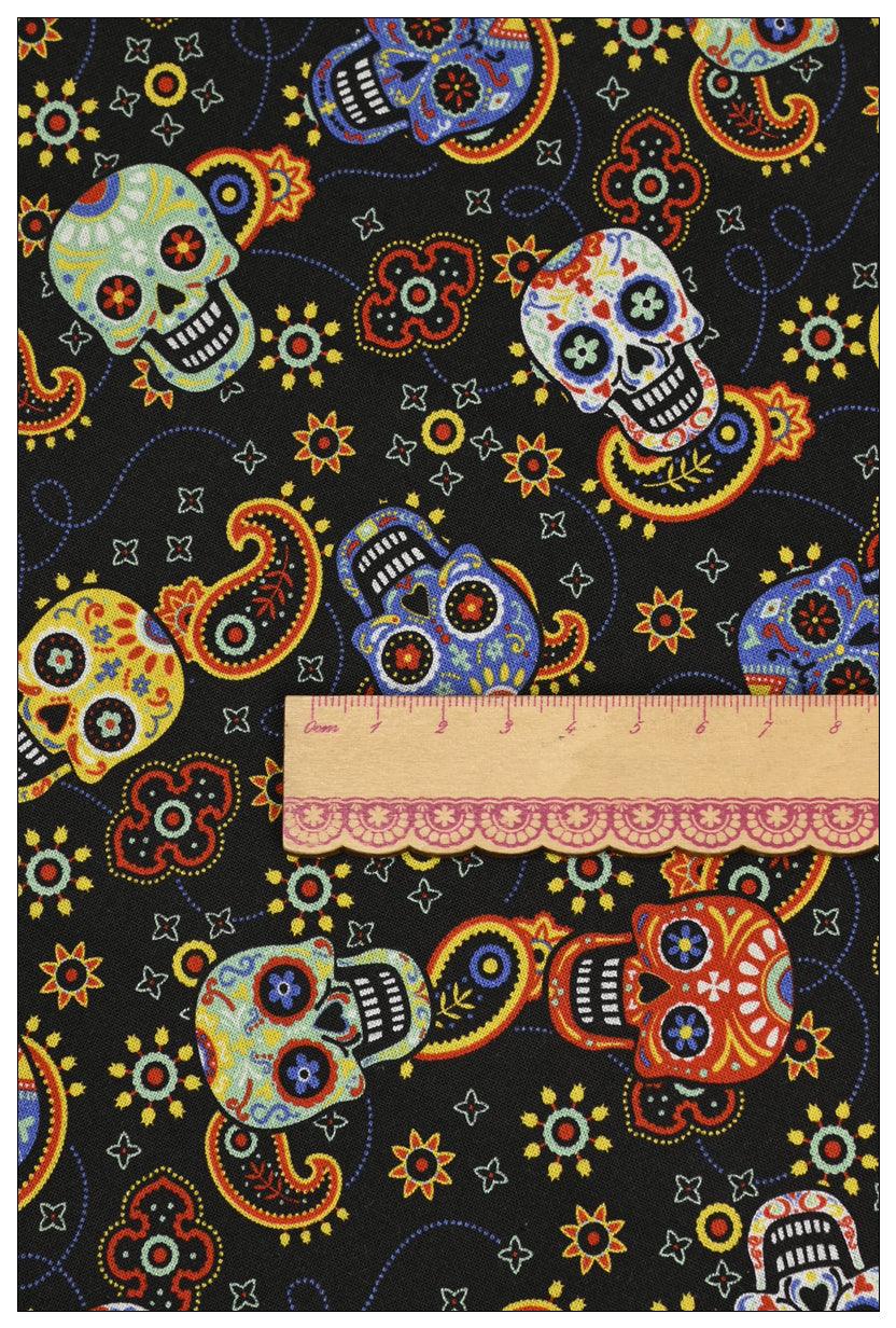 Skulls and Paisley! 1 yard Medium Thickness Cotton Fabric, Fabric by Yard, Yardage Cotton Fabrics for Style Garments, Bags - fabrics-top