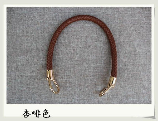 A Braided PU Leather Bag handle With Dismountable Buckles, flexible edition, total length 60 cm, Golden Clip Hardwares, 6 Colors available - fabrics-top