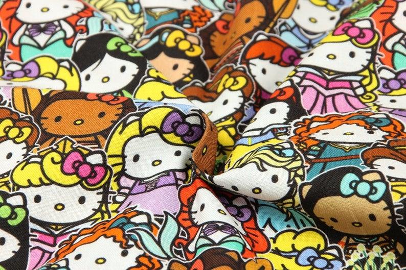 Hello Kitty Quality Prints Collection! 1 Meter Printed Cotton Fabric, Fabric by Yard, Yardage Bag Fabrics, Children Fabrics, Kids, Japanese - fabrics-top