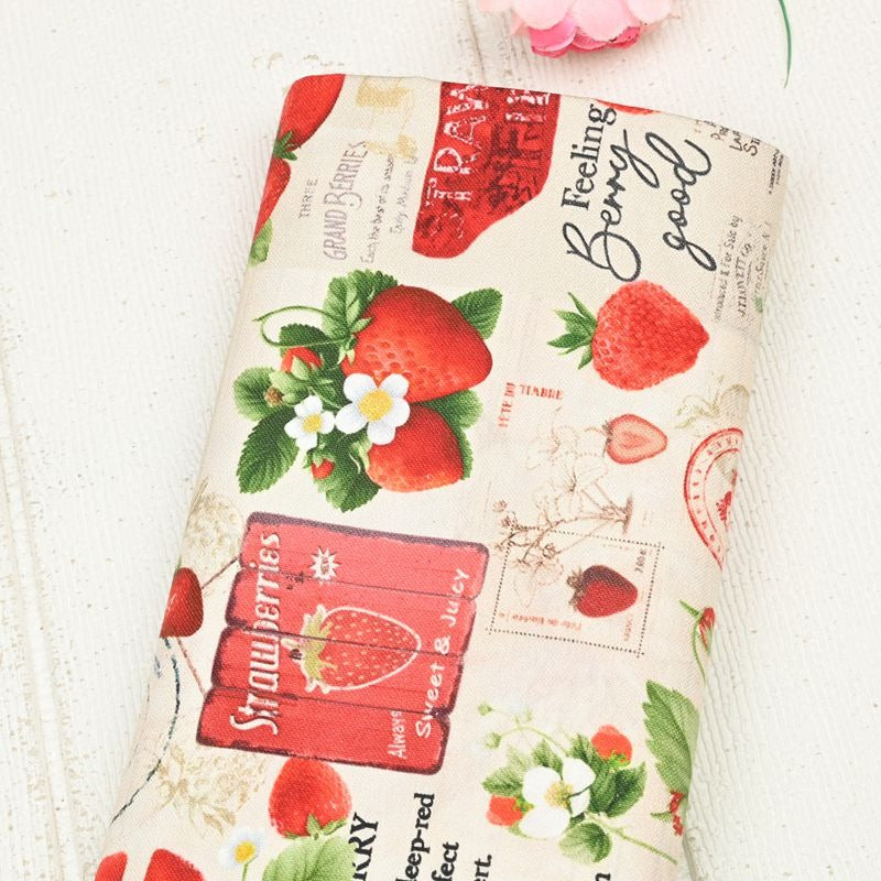 Apple Fruit and Flowers Retro Floral Prints 2 Colors! 1 Yard Stiff Cotton Oxford Fabric, Fabric by Yard, Yardage Cotton Canvas Fabrics for Bags Retro