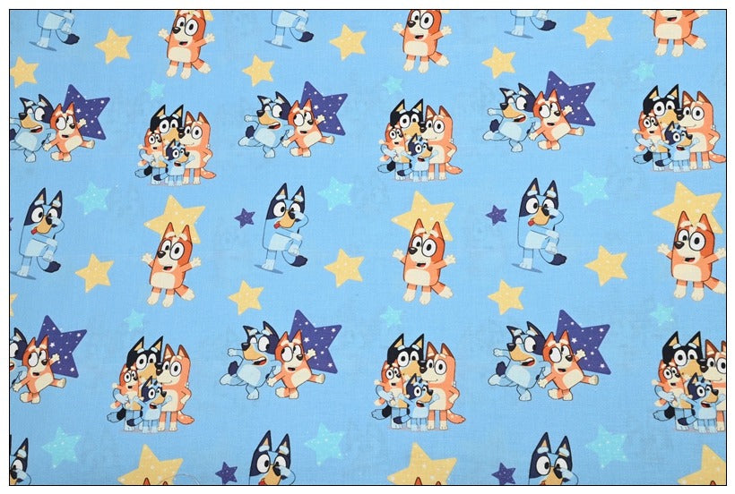 Bluey the Aussie Cartoon Series Dog 4 Prints! 1 Yard Quality Medium Thickness Plain Cotton Fabric, Fabric Aussie 2411