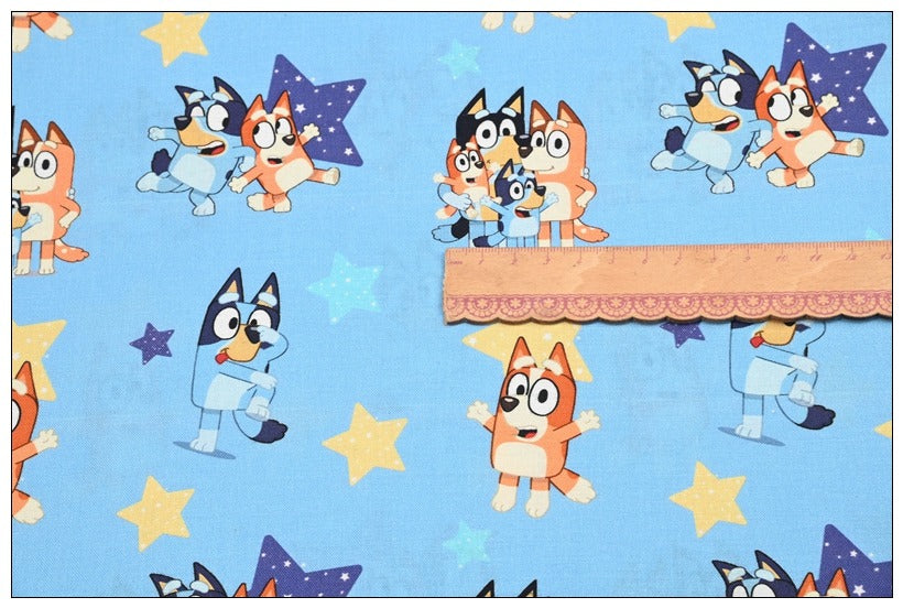 Bluey the Aussie Cartoon Series Dog 4 Prints! 1 Yard Quality Medium Thickness Plain Cotton Fabric, Fabric Aussie 2411