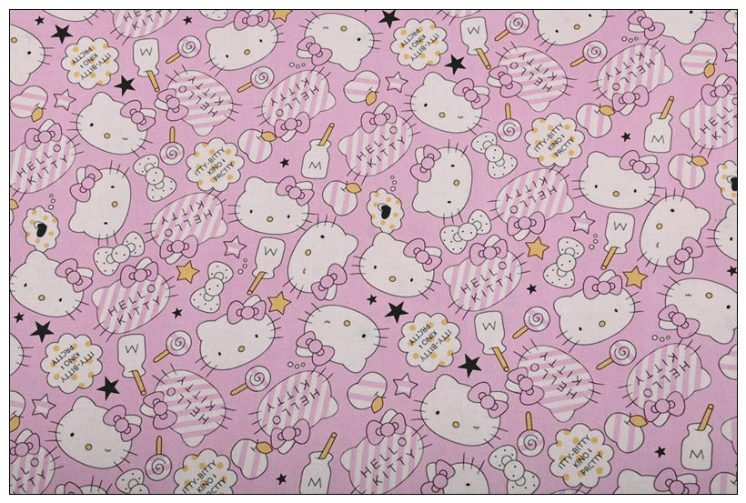 Hello Kitty Pink 2 prints! 1 Yard Medium Thickness Plain Cotton Fabric, Fabric by Yard, Yardage