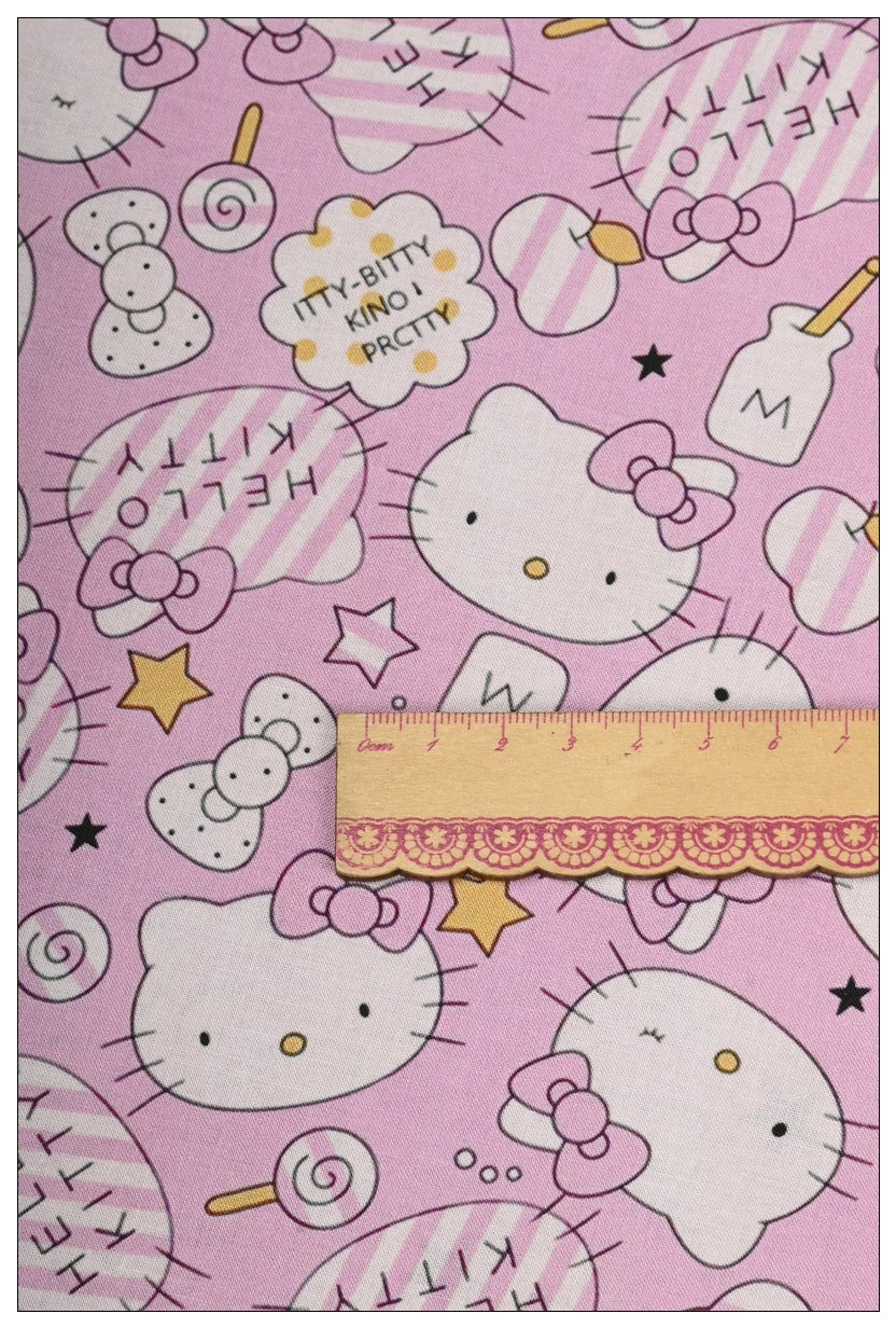 Hello Kitty Pink 2 prints! 1 Yard Medium Thickness Plain Cotton Fabric, Fabric by Yard, Yardage