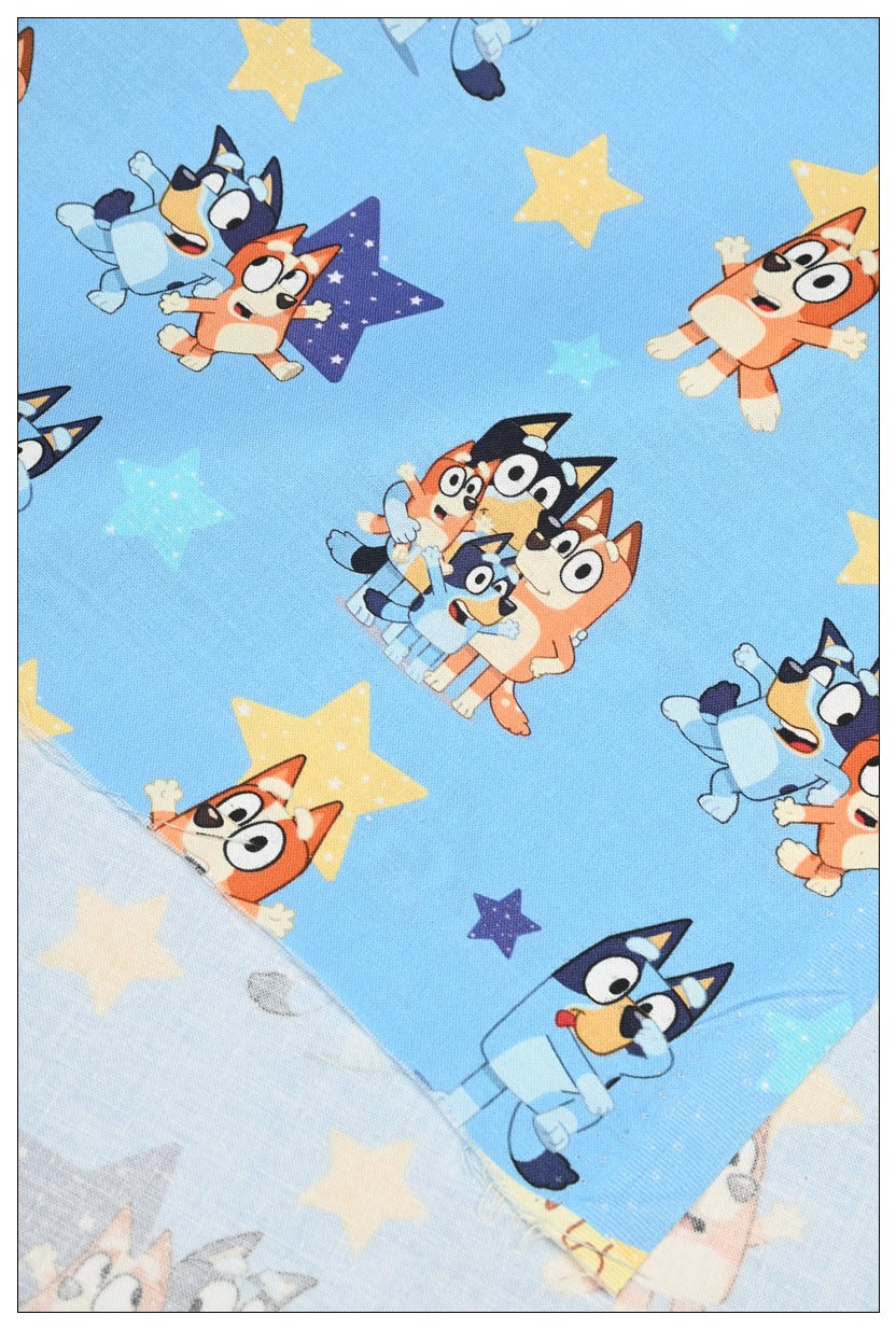 Bluey the Aussie Cartoon Series Dog 4 Prints! 1 Yard Quality Medium Thickness Plain Cotton Fabric, Fabric Aussie 2411