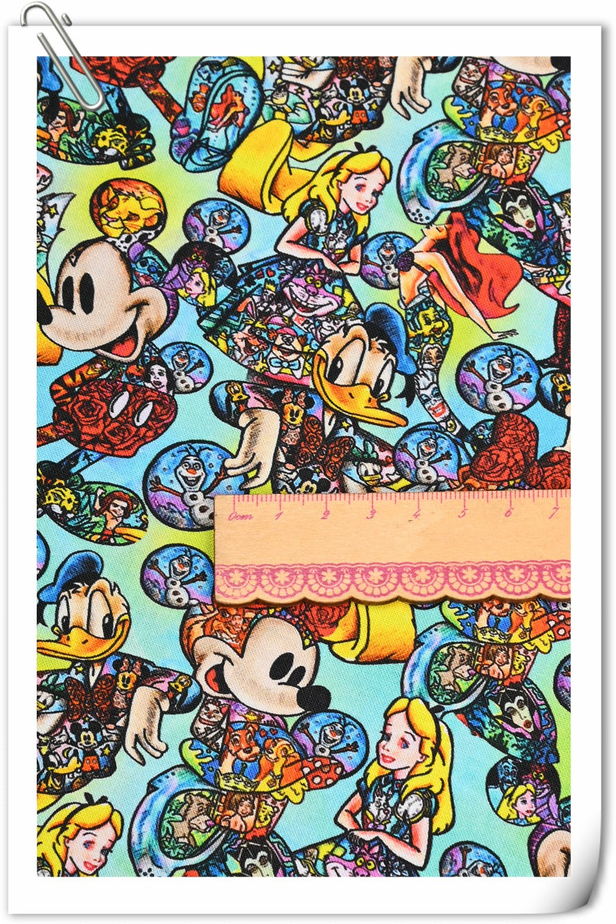 Unreal Mickey and Disney Characters! 1 Yard Plain Cotton Fabric by Yard, Yardage Cotton Fabrics for Style Craft Bags