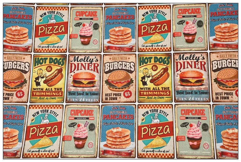 Cafe and Fast Food Themed 5 Prints ! 1 Yard Medium Thickness Cotton Fabric, Fabric by Yard, Yardage Cotton Fabrics for Style Clothes, Bags