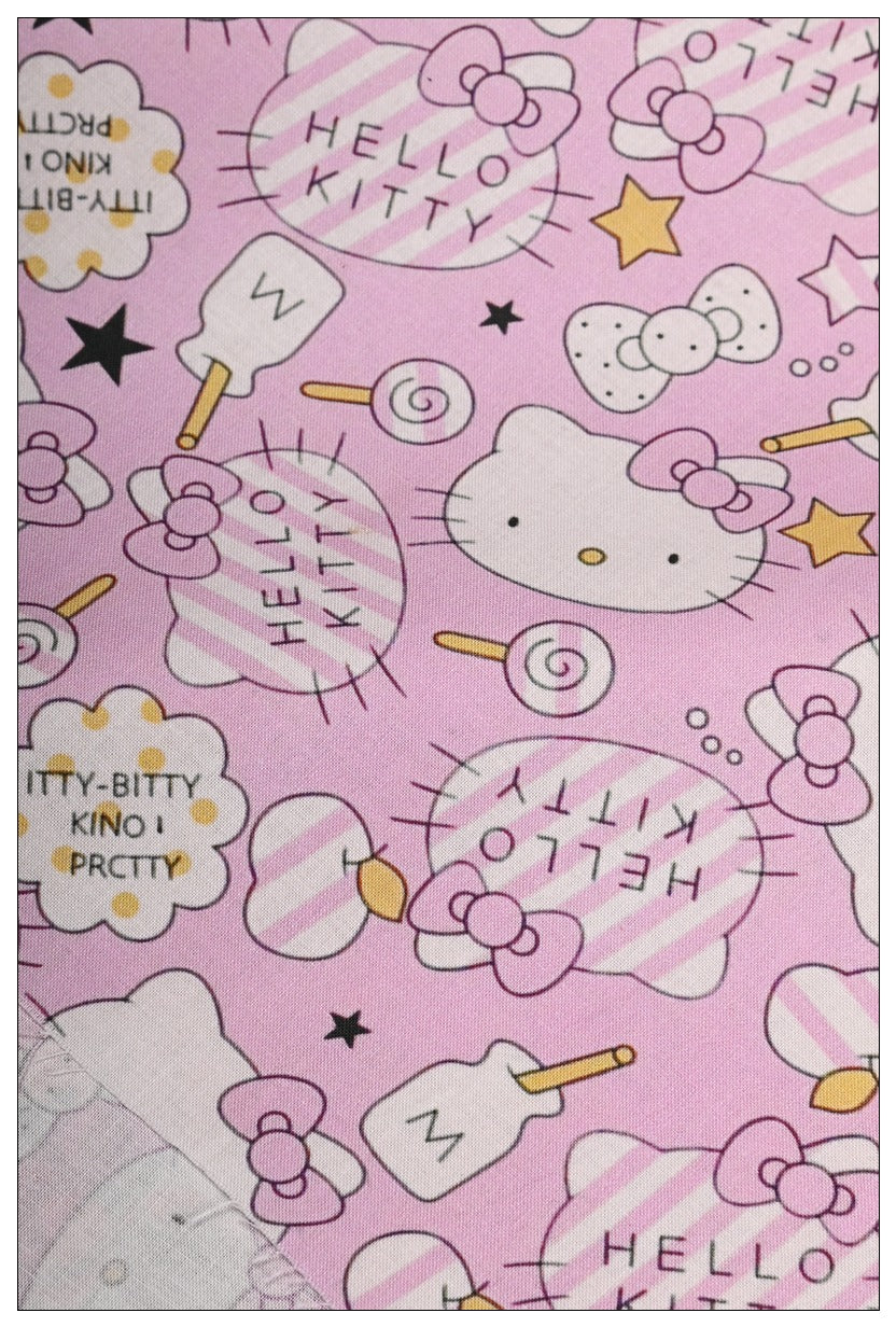 Hello Kitty Pink 2 prints! 1 Yard Medium Thickness Plain Cotton Fabric, Fabric by Yard, Yardage