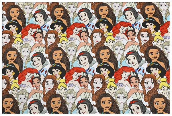 Disney Princesses with Christmas hats 2 prints! 1 Yard Quality Medium Thickness Plain Cotton Fabric, Fabric by Yard, Yardage Cotton Fabrics